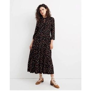 Madewell Button-Front Tier Midi Dress in Feline Floral